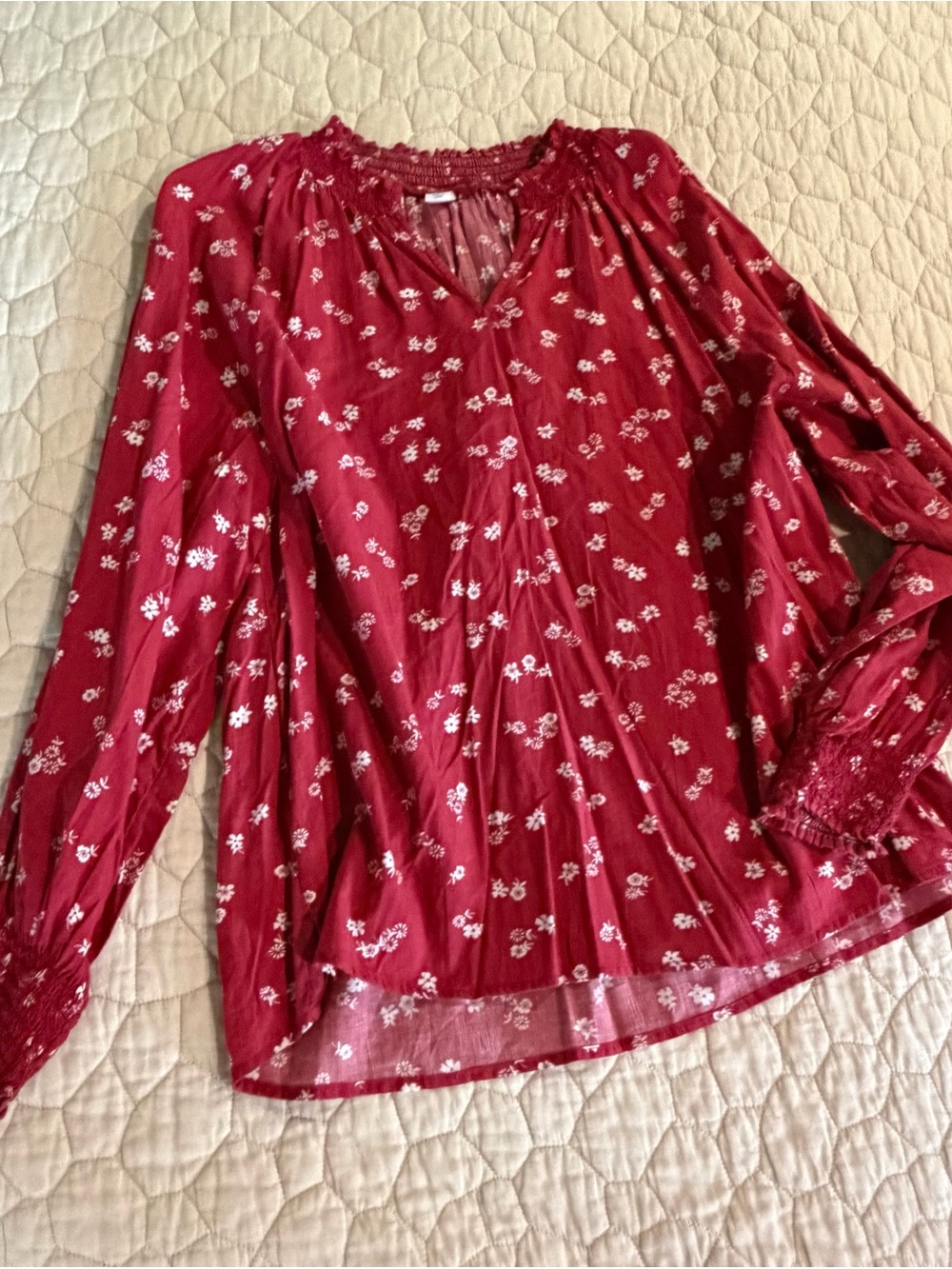 Old Navy Red Floral Long-Sleeve Peasant Top